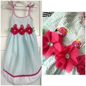 Goodlad Girl Flamingo Dress | Size 5 | Seersucker Floral Appliqué Sundress